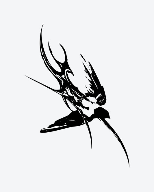 Dark Swirl semi-permanent tattoo design by INKY – Horn illustration, 3 x 4 in (7x10 cm), available at inkytatt.com