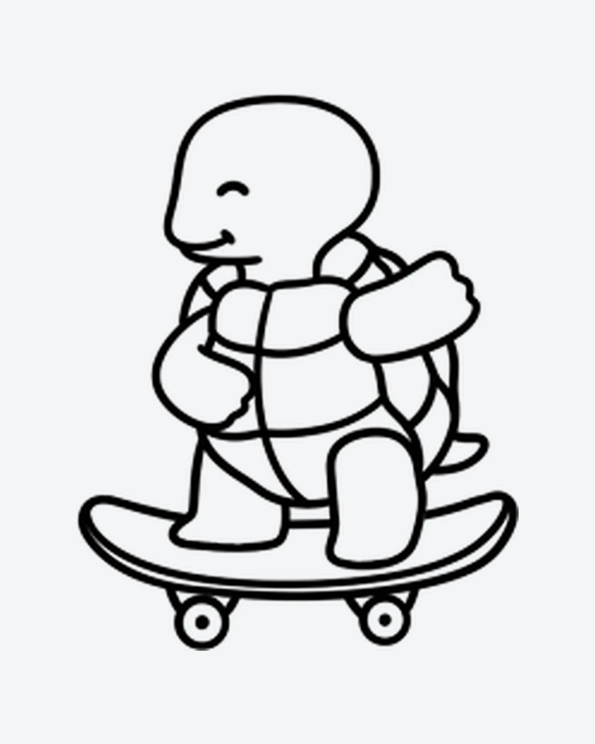 Skate Turtle semi-permanent tattoo design by INKY – Line Art, Turtle, Lines illustration, 2 x 2 in (4x4 cm), available at inkytatt.com