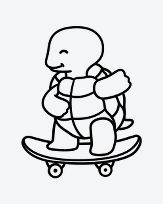 Skate Turtle semi-permanent tattoo design by INKY – Line Art, Turtle, Lines illustration, 2 x 2 in (4x4 cm), available at inkytatt.com