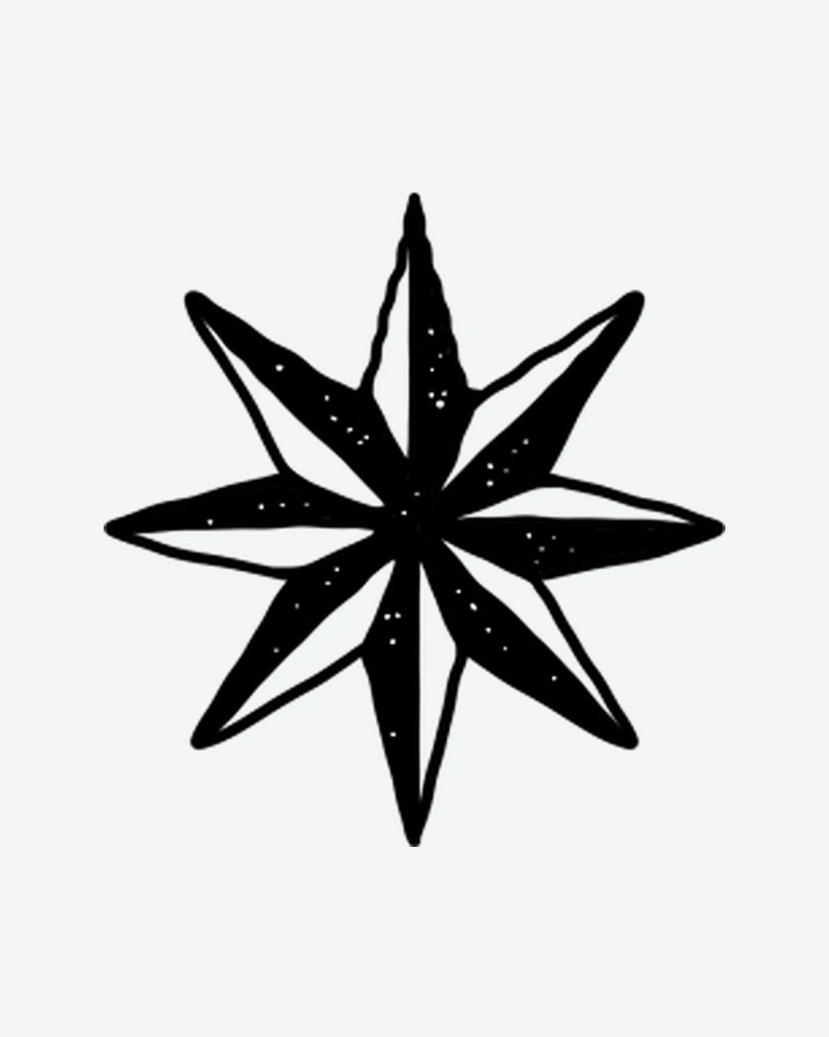 North Star semi-permanent tattoo design by INKY – Star, Compass illustration, 0.5 x 0.5 in (1x1 cm), available at inkytatt.com