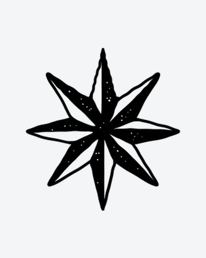North Star semi-permanent tattoo design by INKY – Star, Compass illustration, 0.5 x 0.5 in (1x1 cm), available at inkytatt.com