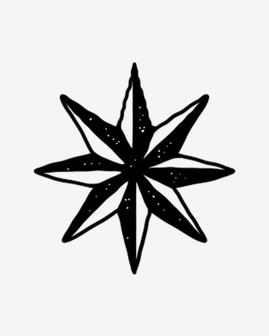 North Star semi-permanent tattoo design by INKY – Star, Compass illustration, 0.5 x 0.5 in (1x1 cm), available at inkytatt.com