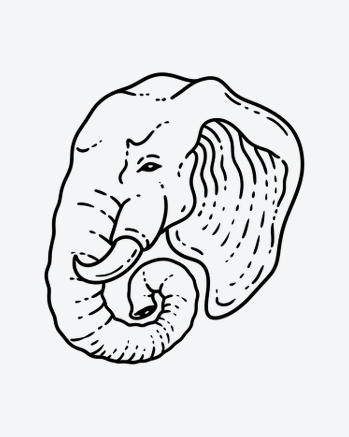 Wild Ele semi-permanent tattoo design by INKY – Line Art, Elephant, Lines illustration, 2 x 2 in (4x4 cm), available at inkytatt.com