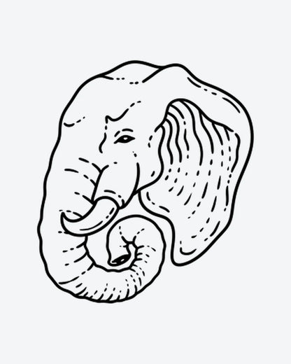 Wild Ele semi-permanent tattoo design by INKY – Line Art, Elephant, Lines illustration, 2 x 2 in (4x4 cm), available at inkytatt.com