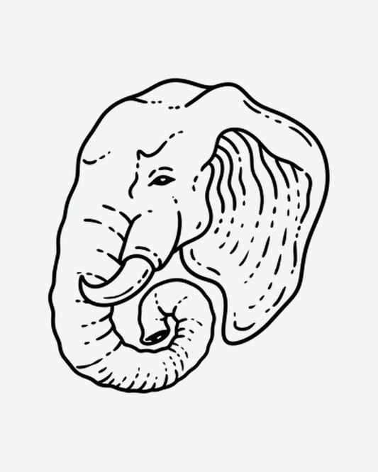Wild Ele semi-permanent tattoo design by INKY – Line Art, Elephant, Lines illustration, 2 x 2 in (4x4 cm), available at inkytatt.com