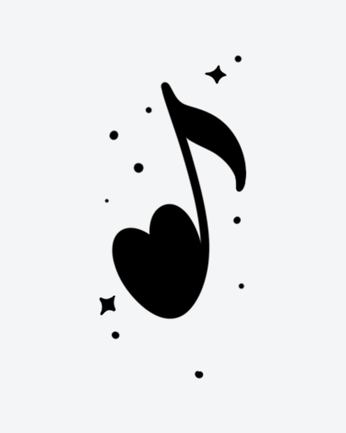 Music Heart semi-permanent tattoo design by INKY – Star, Heart, Dots illustration, 2 x 2 in (4x4 cm), available at inkytatt.com