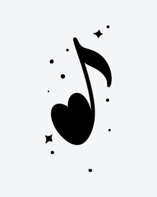 Music Heart semi-permanent tattoo design by INKY – Star, Heart, Dots illustration, 2 x 2 in (4x4 cm), available at inkytatt.com