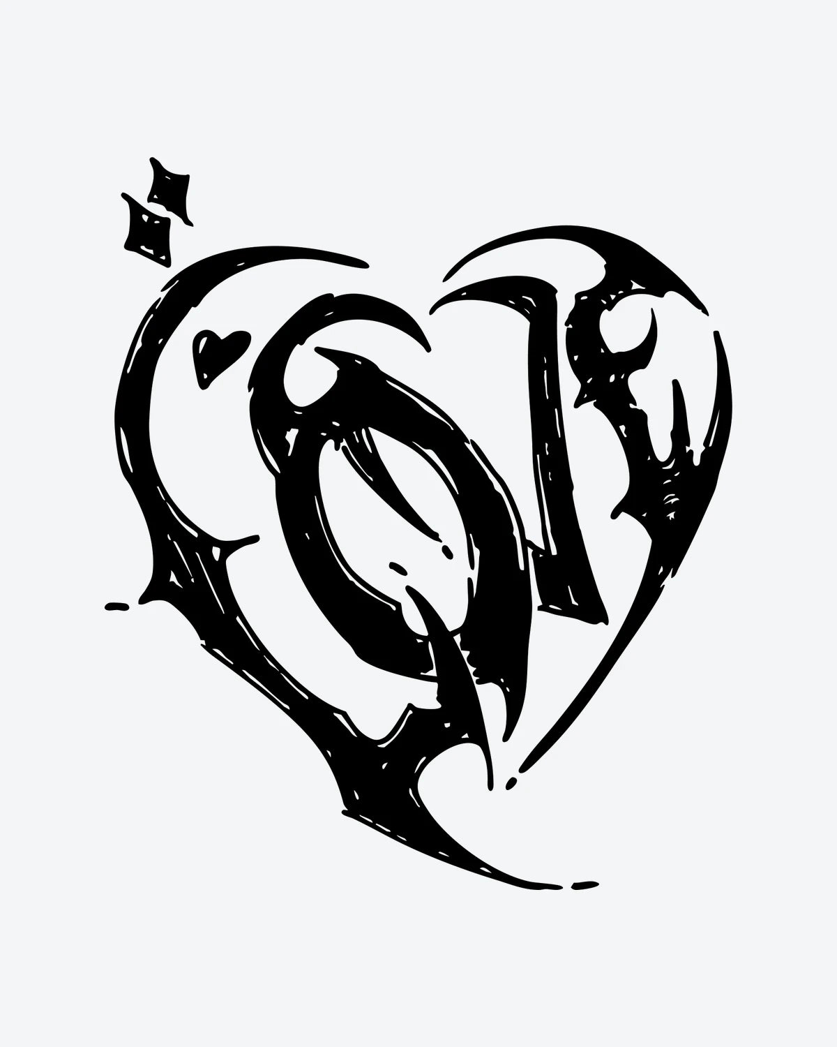 Gothic Love semi-permanent tattoo design by INKY – Heart, Diamond, Hand illustration, 3 x 3 in (7x7 cm), available at inkytatt.com