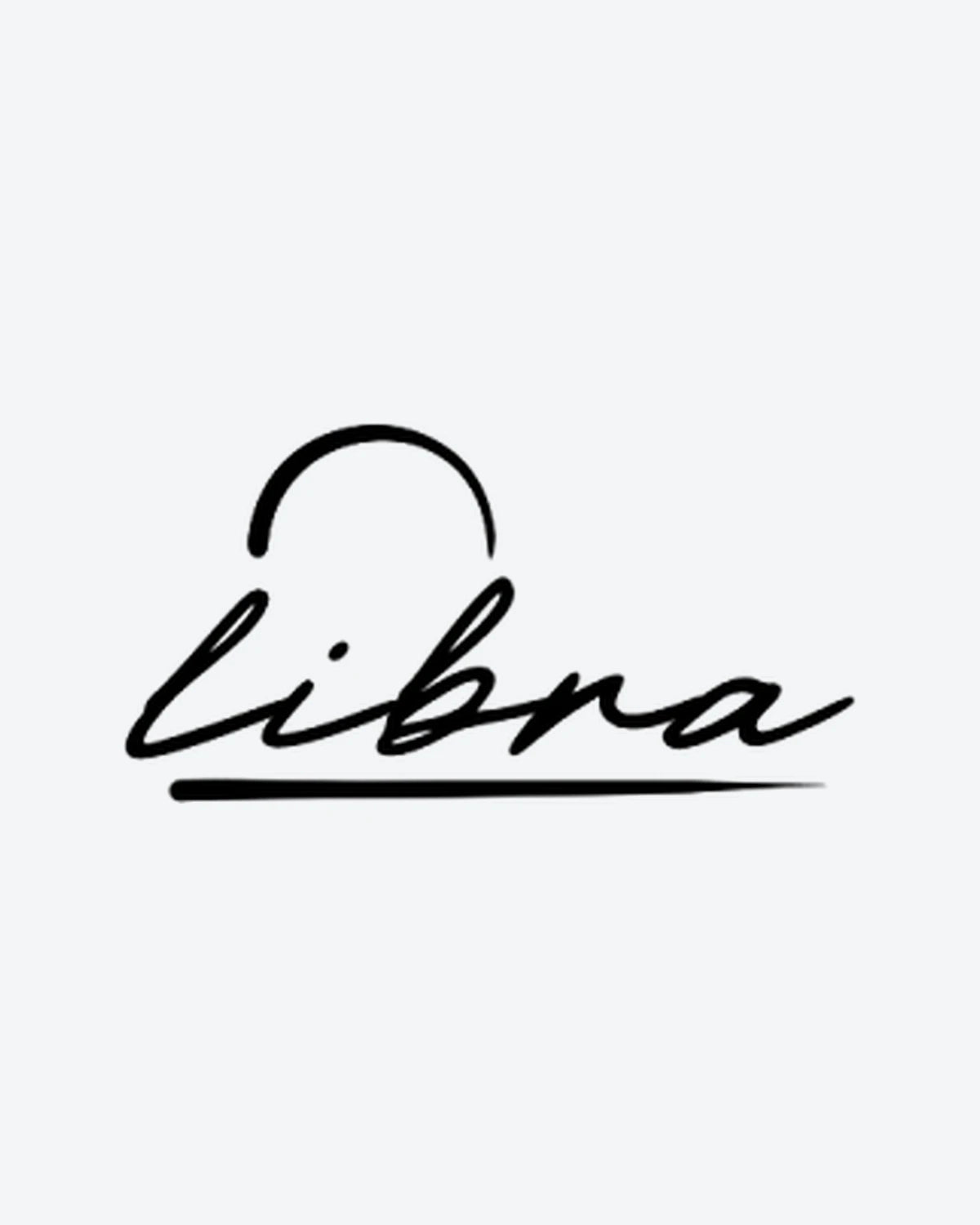 Libra Script semi-permanent tattoo design by INKY – Fine Line, Libra illustration, 2 x 2 in (4x4 cm), available at inkytatt.com