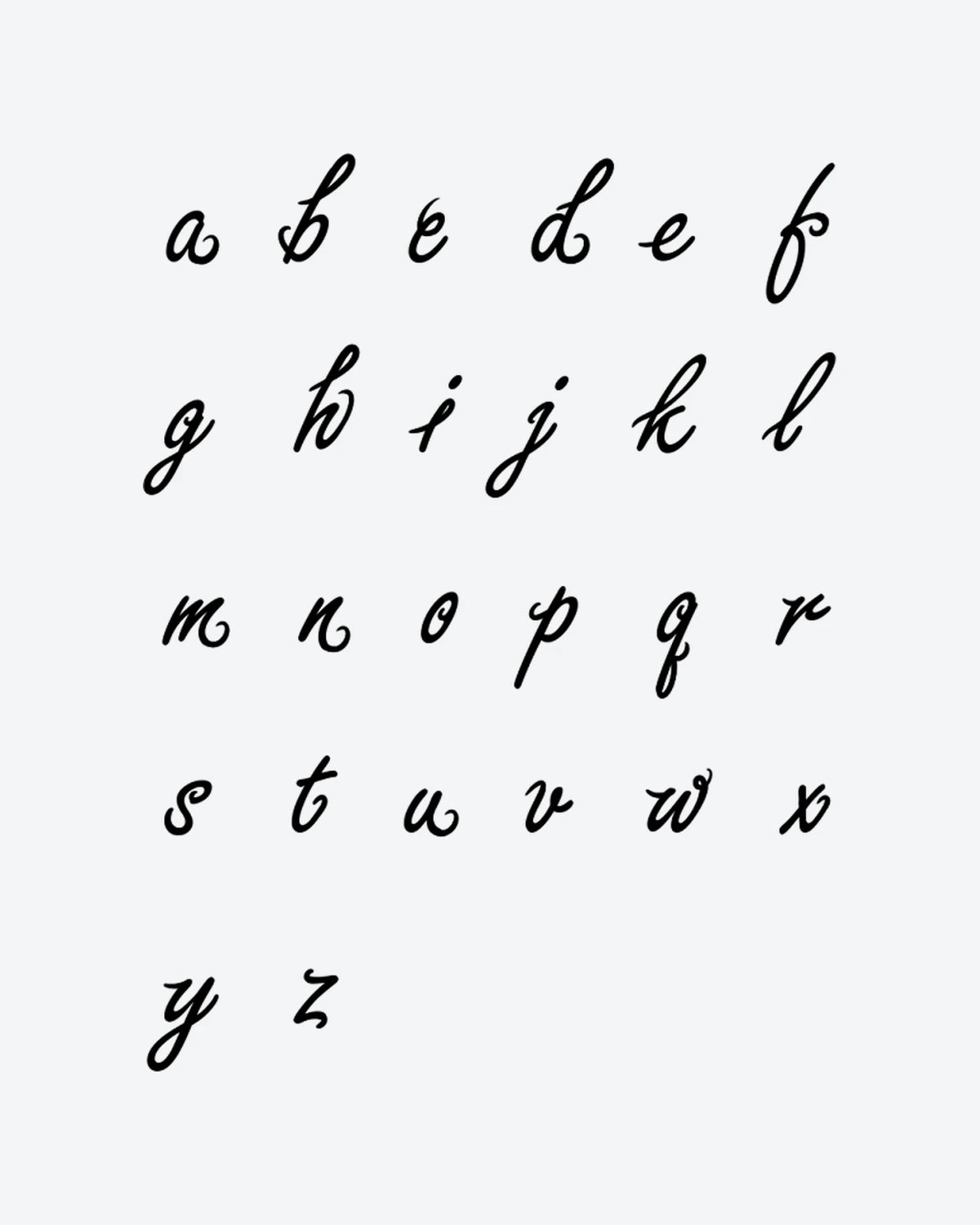 ABC Script semi-permanent tattoo design by INKY – ABC Script illustration, 3 x 3 in (7x7 cm), available at inkytatt.com