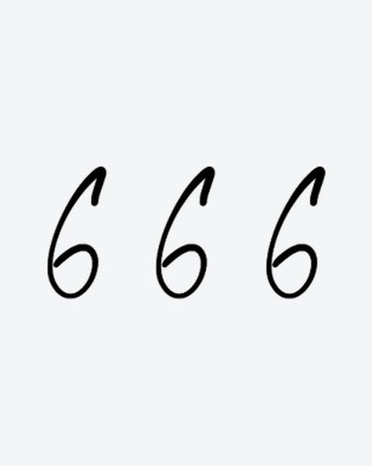 Cursive 666 2 semi-permanent tattoo design by INKY – Fine Line illustration, 2 x 4 in (6x10 cm), available at inkytatt.com