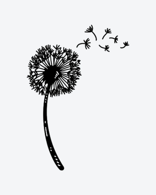 Dandelion Wis semi-permanent tattoo design by INKY – Fine Line, Hand illustration, 3 x 4 in (7x10 cm), available at inkytatt.com
