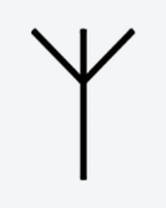 Algiz Rune 2 semi-permanent tattoo design by INKY – Line Art, Geometric, Lines illustration, 0.5 x 0.5 in (1x1 cm), available at inkytatt.com
