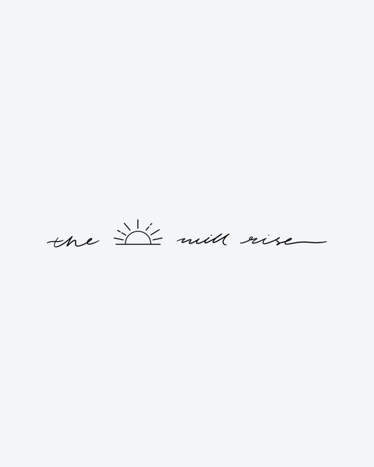 Sun Will Rise semi-permanent tattoo design by INKY – Fine Line, Sun, Geometric illustration, 2 x 4 in (6x10 cm), available at inkytatt.com