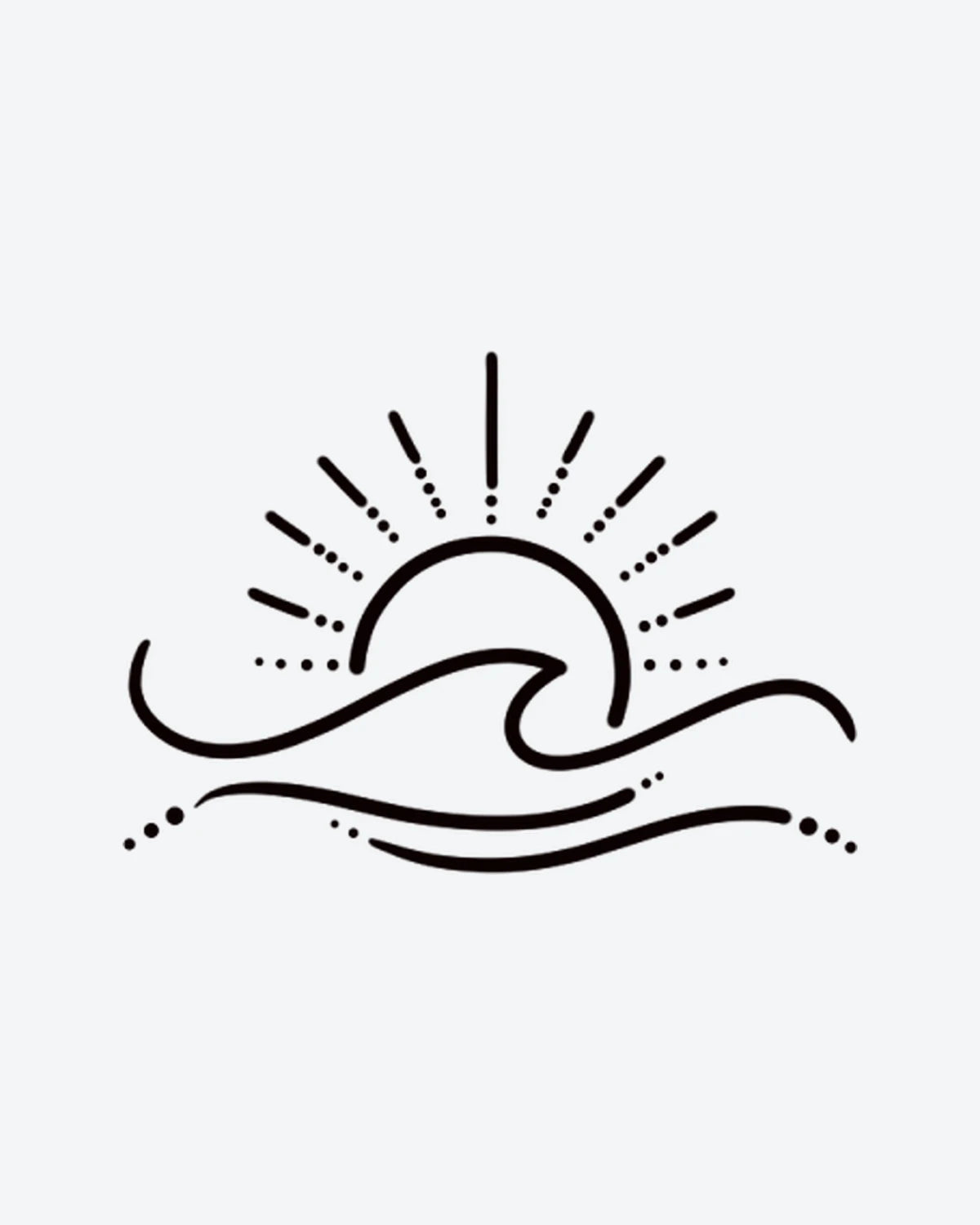 Horizon Sun semi-permanent tattoo design by INKY – Ocean Wave, Fine Line, Sun, Circle, Dotwork illustration, 2 x 2 in (4x4 cm), available at inkytatt.com