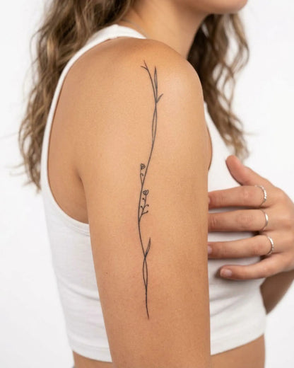 INKY Delicate Vine semi-permanent tattoo applied on a woman – 4 x 7 in (10x17 cm) design, realistic ink look, lasts 10 days