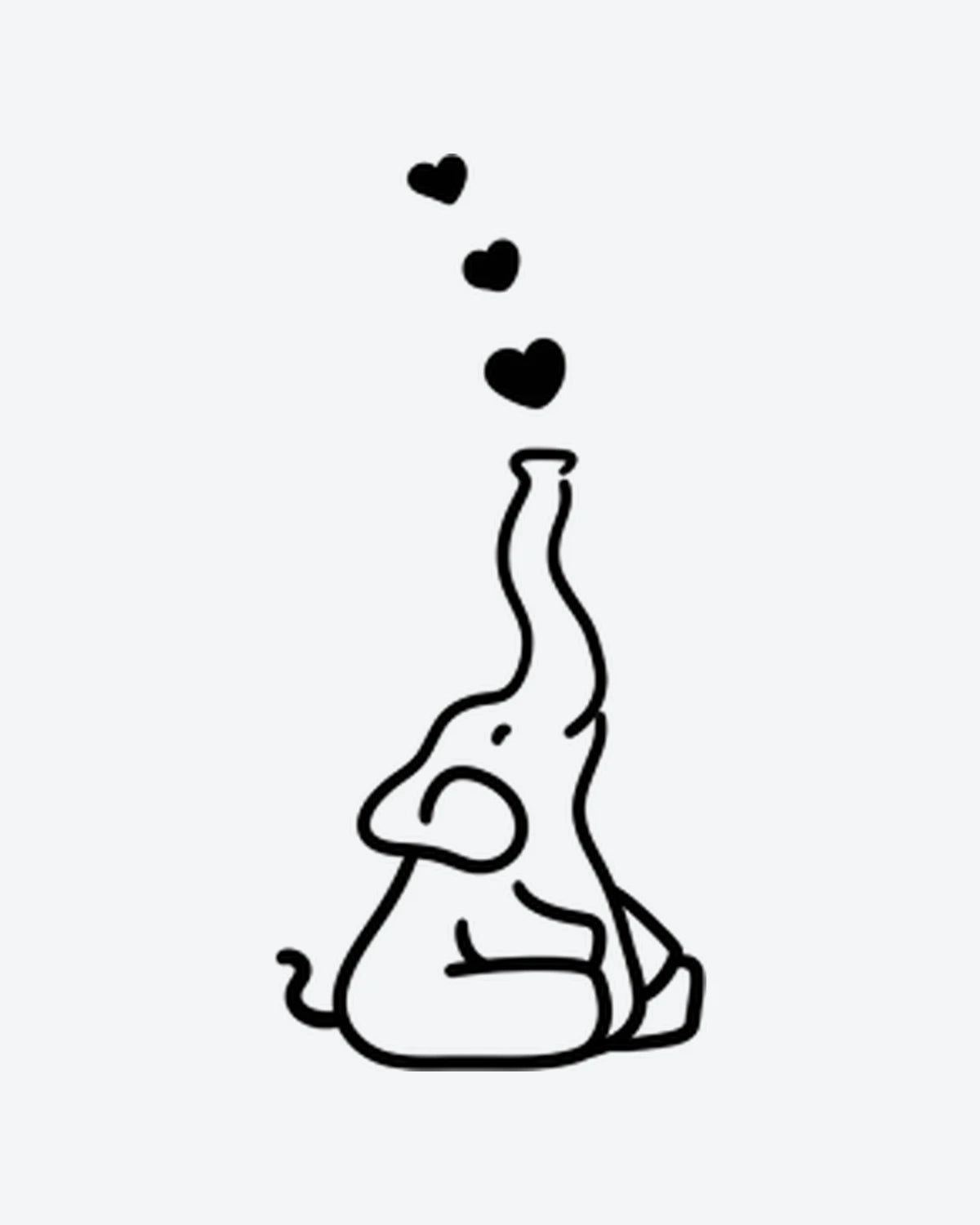 Lovephant semi-permanent tattoo design by INKY – Fine Line, Elephant, Heart illustration, 2 x 2 in (4x4 cm), available at inkytatt.com