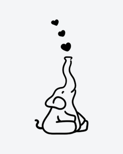 Lovephant semi-permanent tattoo design by INKY – Fine Line, Elephant, Heart illustration, 2 x 2 in (4x4 cm), available at inkytatt.com