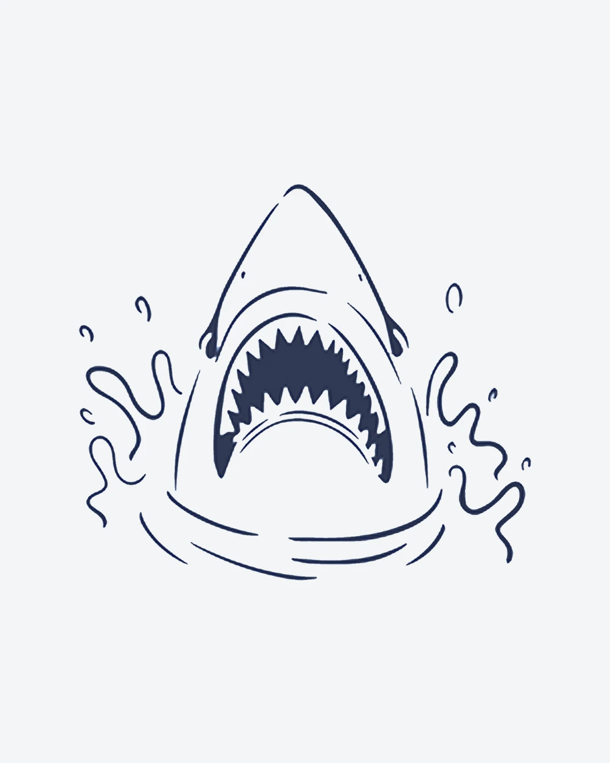 Jaw Splash semi-permanent tattoo design by INKY – Line Art, Shark, Water, Ocean illustration, 0.5 x 0.5 in (1x1 cm), available at inkytatt.com