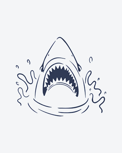 Jaw Splash semi-permanent tattoo design by INKY – Line Art, Shark, Water, Ocean illustration, 0.5 x 0.5 in (1x1 cm), available at inkytatt.com