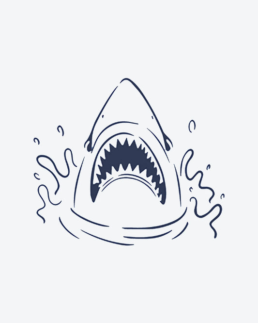Jaw Splash semi-permanent tattoo design by INKY – Line Art, Shark, Water, Ocean illustration, 0.5 x 0.5 in (1x1 cm), available at inkytatt.com