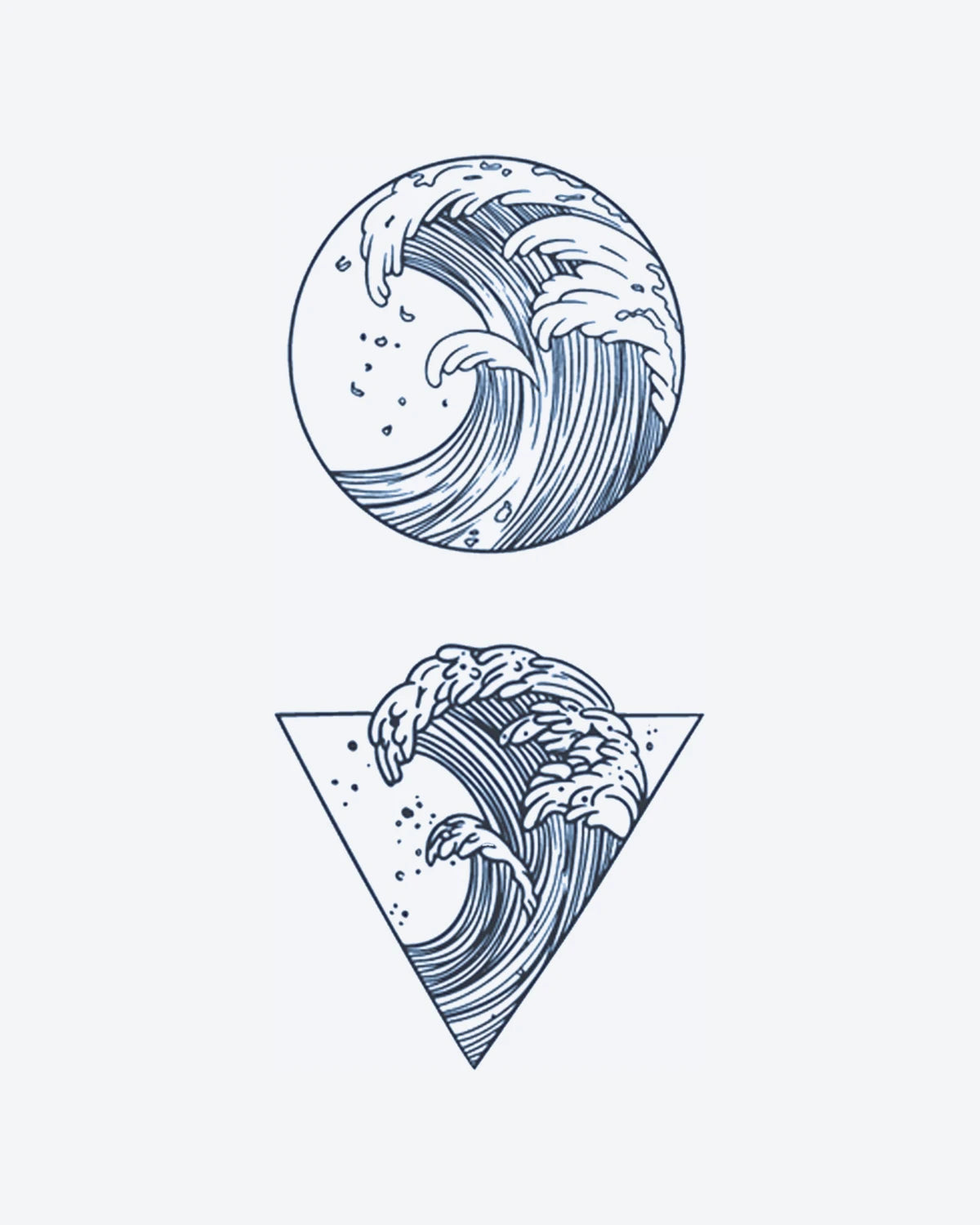 Ocean Waves semi-permanent tattoo design by INKY – Ocean Wave, Line Art, Triangle, Geometric, Water illustration, 3 x 4 in (7x10 cm), available at inkytatt.com
