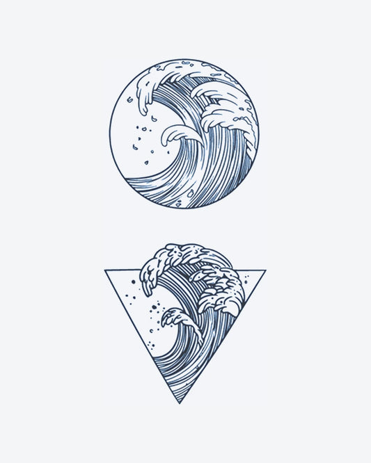 Ocean Waves semi-permanent tattoo design by INKY – Ocean Wave, Line Art, Triangle, Geometric, Water illustration, 3 x 4 in (7x10 cm), available at inkytatt.com