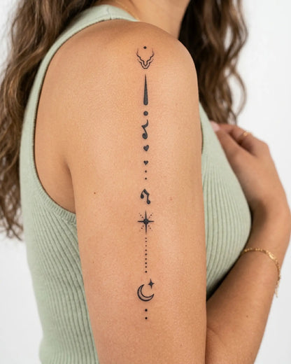 INKY Cosmic Flow 2 semi-permanent tattoo applied on a woman – 4 x 7 in (10x17 cm) design, realistic ink look, lasts 10 days
