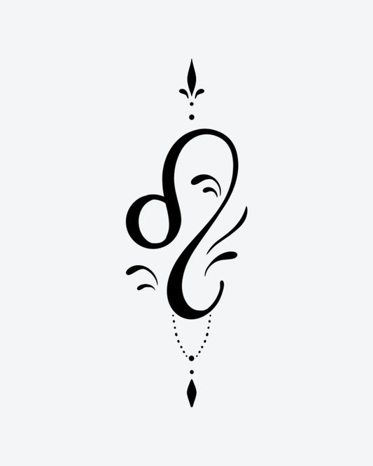 Elegant Leo semi-permanent tattoo design by INKY – Fine Line, Chain, Leo illustration, 2 x 2 in (4x4 cm), available at inkytatt.com