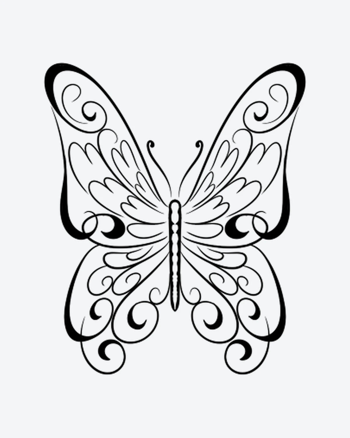 Swirl Butterf 2 semi-permanent tattoo design by INKY – Butterfly, Pattern illustration, 3 x 3 in (7x7 cm), available at inkytatt.com