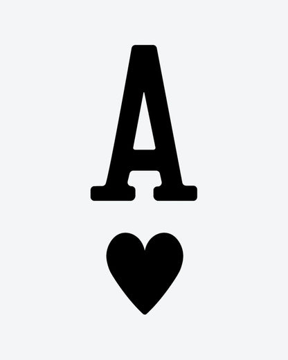 Ace of Hearts semi-permanent tattoo design by INKY – Heart illustration, 0.5 x 0.5 in (1x1 cm), available at inkytatt.com