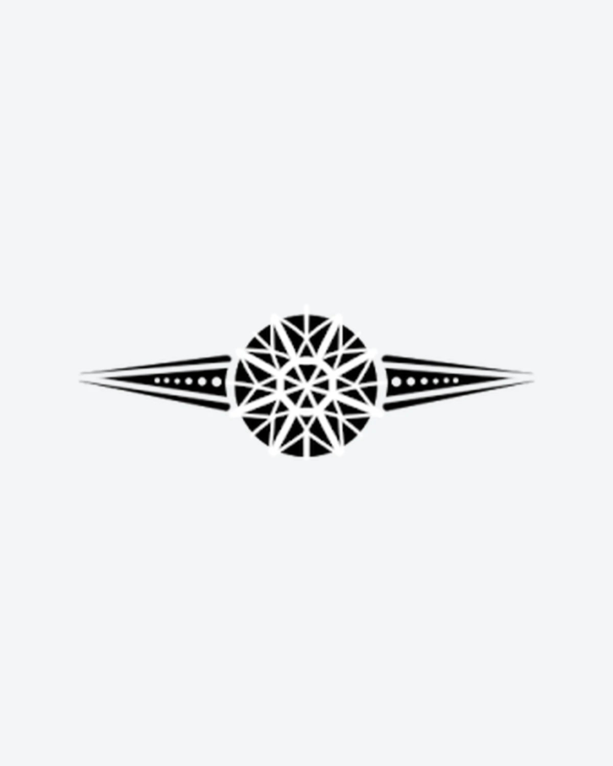 Mandala Arrow semi-permanent tattoo design by INKY – Arrow, Mandala, Triangle, Geometric, Dotwork illustration, 2 x 2 in (4x4 cm), available at inkytatt.com