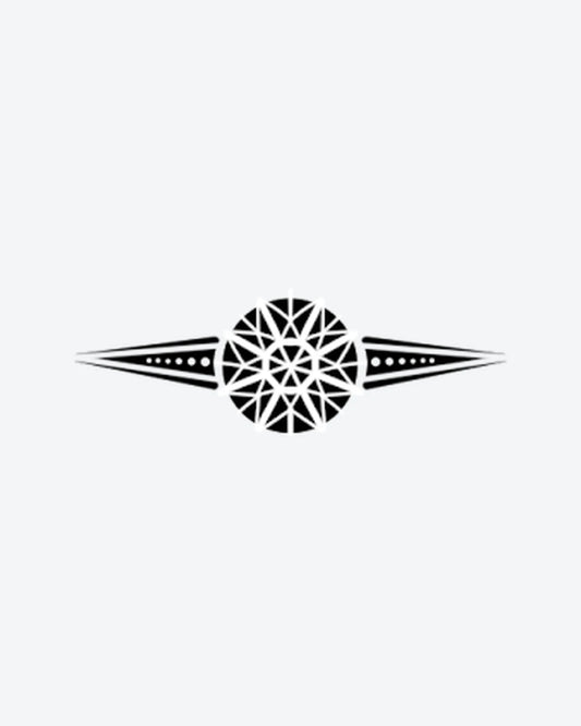 Mandala Arrow semi-permanent tattoo design by INKY – Arrow, Mandala, Triangle, Geometric, Dotwork illustration, 2 x 2 in (4x4 cm), available at inkytatt.com