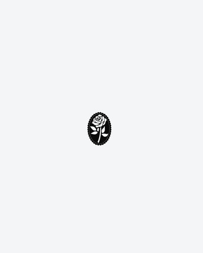 Rose Cameo 2 semi-permanent tattoo design by INKY – Rose, Leaves, Silhouette, Stem illustration, 2 x 2 in (4x4 cm), available at inkytatt.com