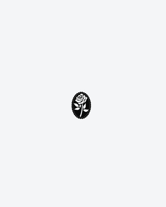Rose Cameo 2 semi-permanent tattoo design by INKY – Rose, Leaves, Silhouette, Stem illustration, 2 x 2 in (4x4 cm), available at inkytatt.com