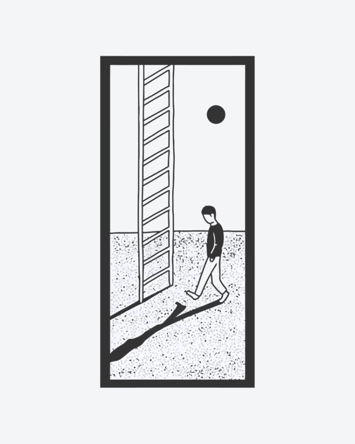 Walk Away semi-permanent tattoo design by INKY – Sun, Moon, Circle, Frame, Ladder illustration, 2 x 4 in (6x10 cm), available at inkytatt.com