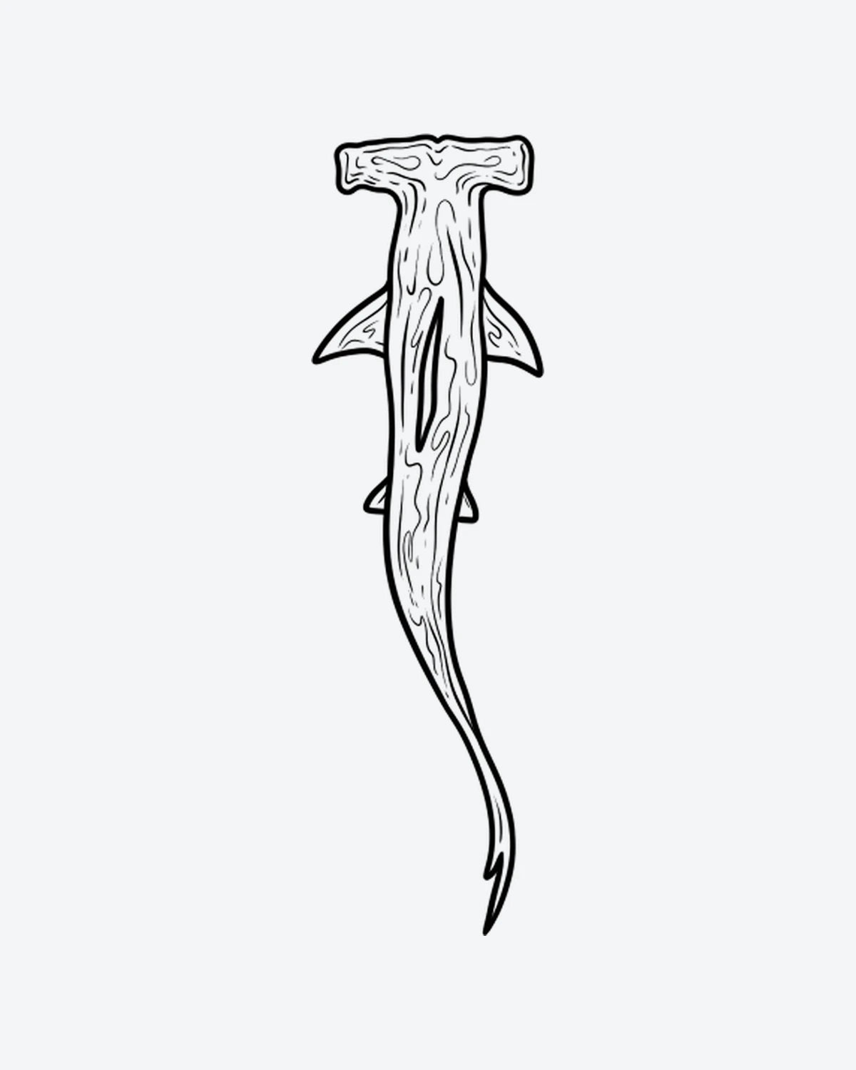 Hammerhead 2 semi-permanent tattoo design by INKY – Shark illustration, 2 x 4 in (6x10 cm), available at inkytatt.com