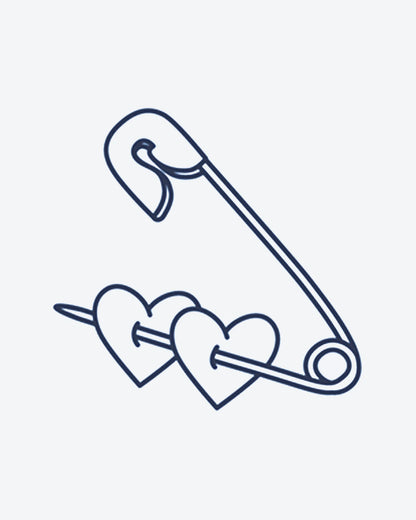 Pinned Hearts semi-permanent tattoo design by INKY – Fine Line, Heart illustration, 2 x 2 in (4x4 cm), available at inkytatt.com