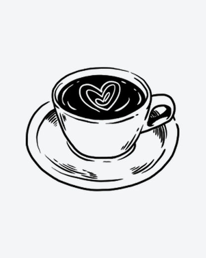 Latte Love semi-permanent tattoo design by INKY – Line Art, Heart, Hand illustration, 2 x 2 in (4x4 cm), available at inkytatt.com