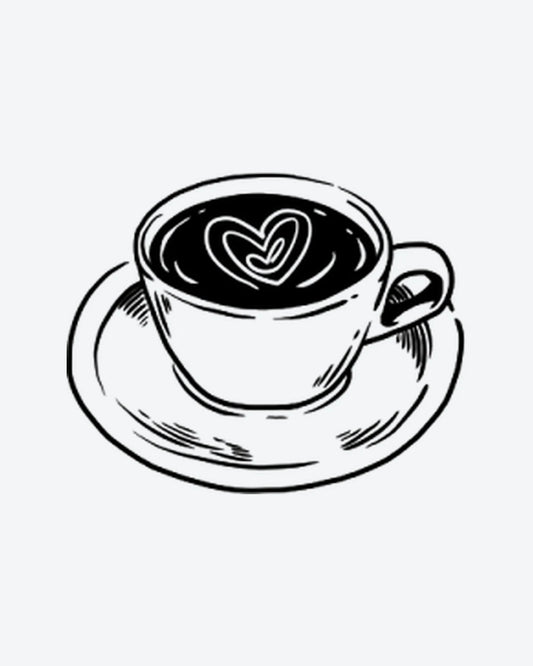 Latte Love semi-permanent tattoo design by INKY – Line Art, Heart, Hand illustration, 2 x 2 in (4x4 cm), available at inkytatt.com