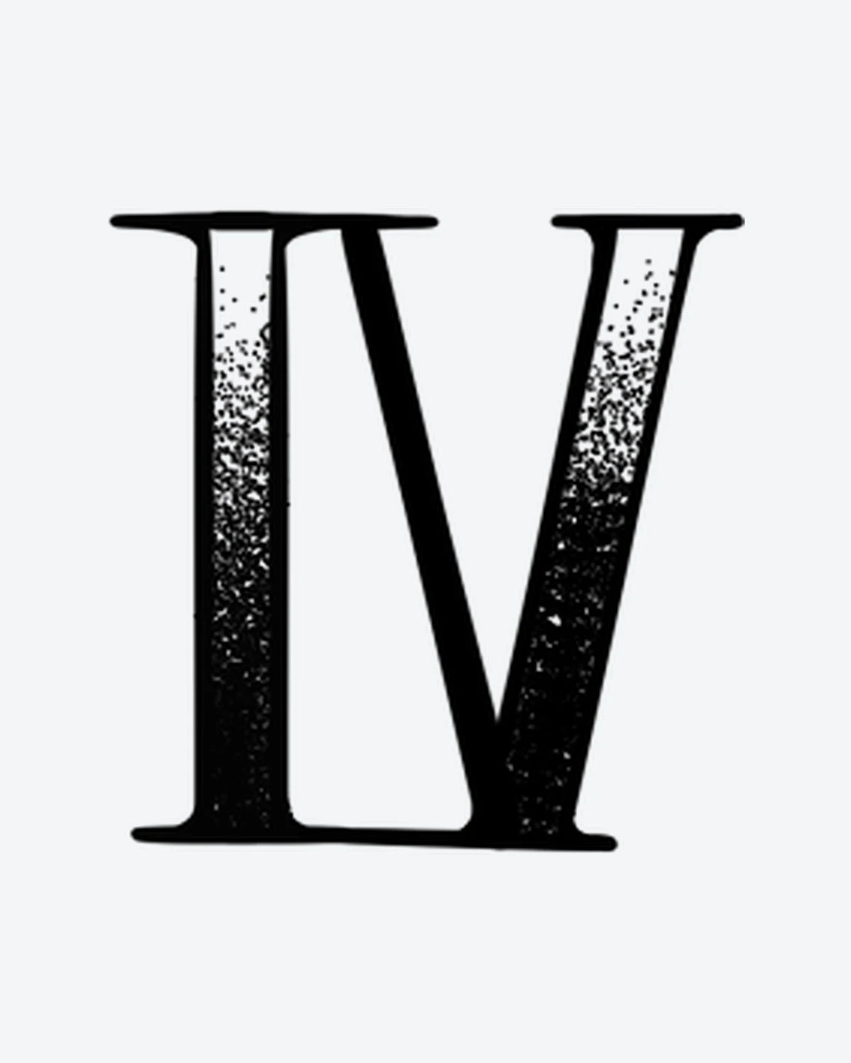 Distressed 4 semi-permanent tattoo design by INKY – Roman Numeral, Dotwork illustration, 0.5 x 0.5 in (1x1 cm), available at inkytatt.com