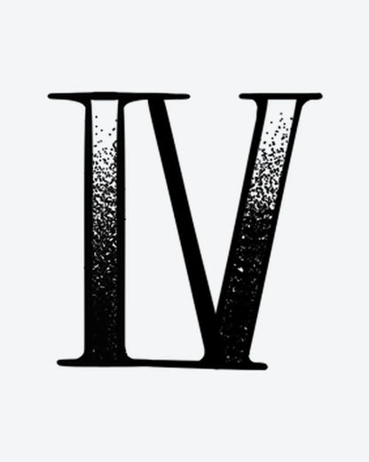 Distressed 4 semi-permanent tattoo design by INKY – Roman Numeral, Dotwork illustration, 0.5 x 0.5 in (1x1 cm), available at inkytatt.com