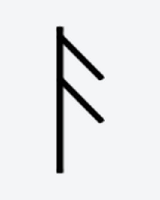 Fehu Rune 2 semi-permanent tattoo design by INKY – Fine Line, Geometric illustration, 0.5 x 0.5 in (1x1 cm), available at inkytatt.com