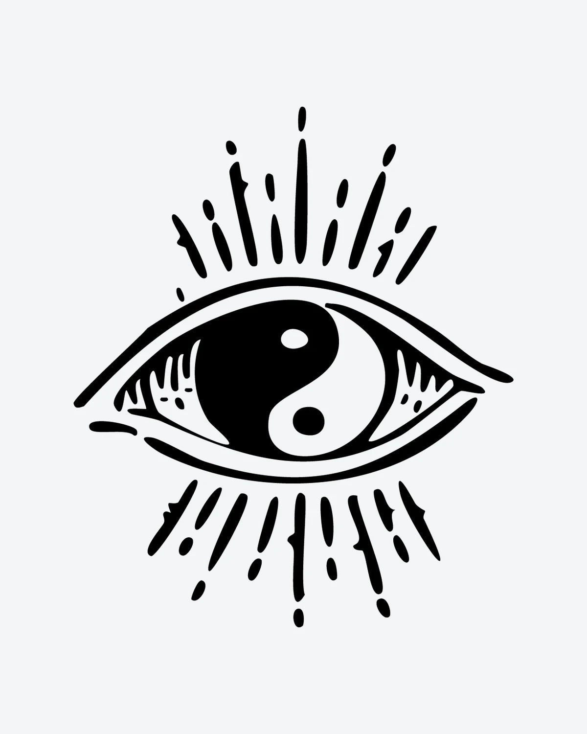 Yin Yang Eye semi-permanent tattoo design by INKY – Eye, Lines, Hand illustration, 2 x 2 in (4x4 cm), available at inkytatt.com