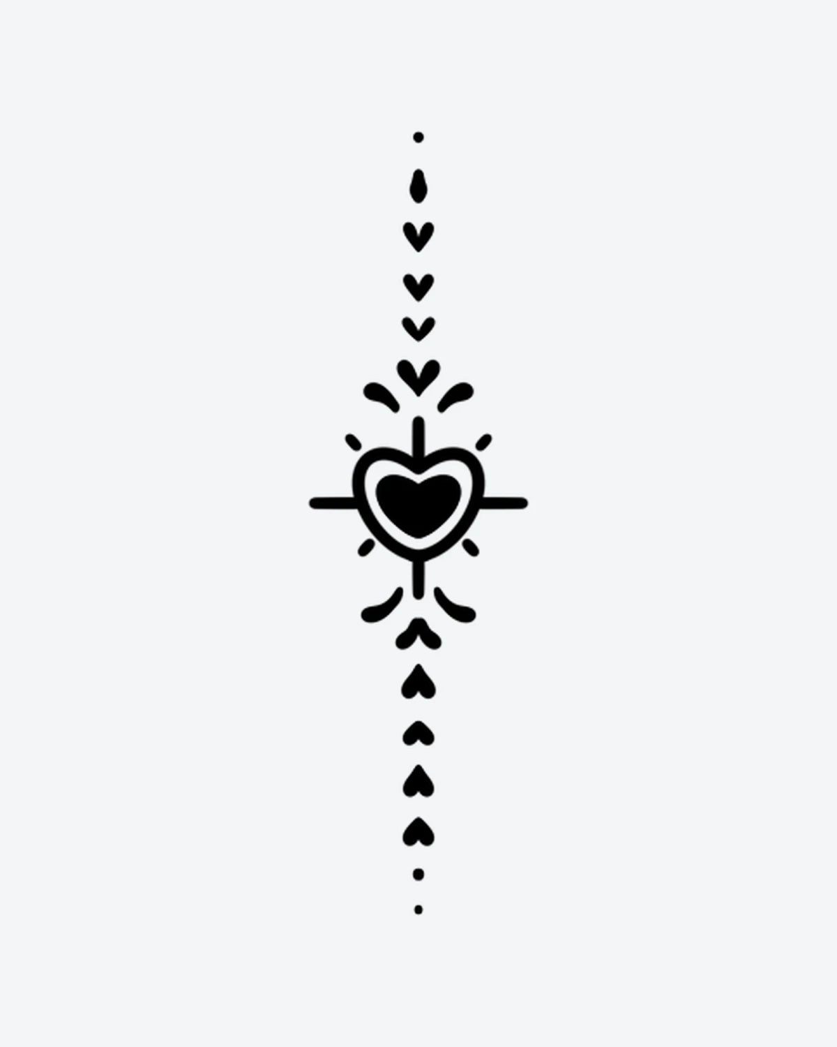 Heart Stream semi-permanent tattoo design by INKY – Heart, Halo, Dots, Lines illustration, 2 x 2 in (4x4 cm), available at inkytatt.com