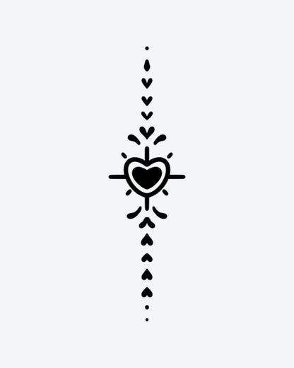 Heart Stream semi-permanent tattoo design by INKY – Heart, Halo, Dots, Lines illustration, 2 x 2 in (4x4 cm), available at inkytatt.com
