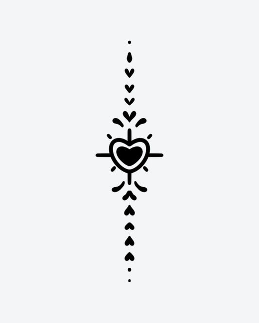 Heart Stream semi-permanent tattoo design by INKY – Heart, Halo, Dots, Lines illustration, 2 x 2 in (4x4 cm), available at inkytatt.com
