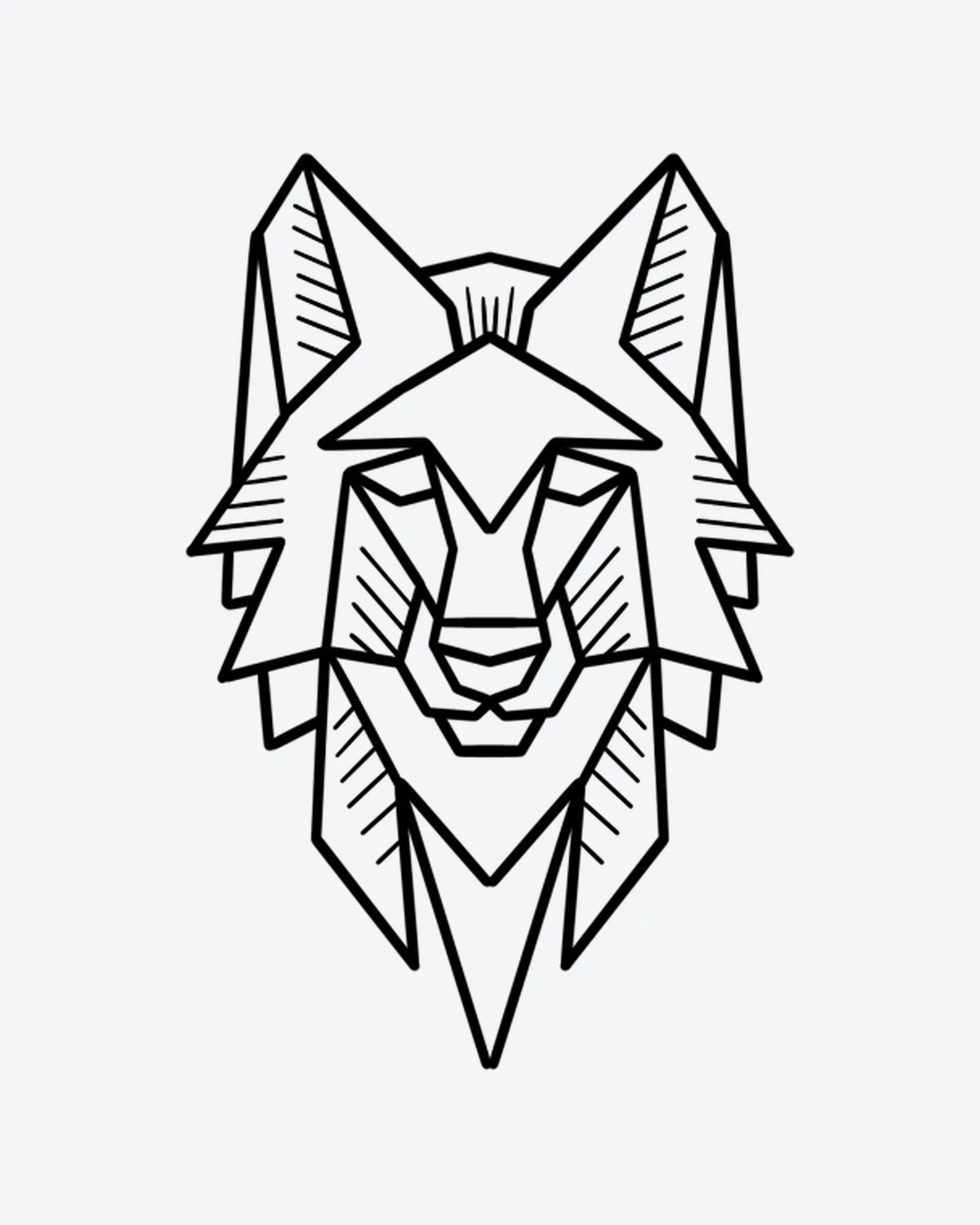 Geo Wolf semi-permanent tattoo design by INKY – Wolf, Geometric, Lines, Face illustration, 3 x 3 in (7x7 cm), available at inkytatt.com
