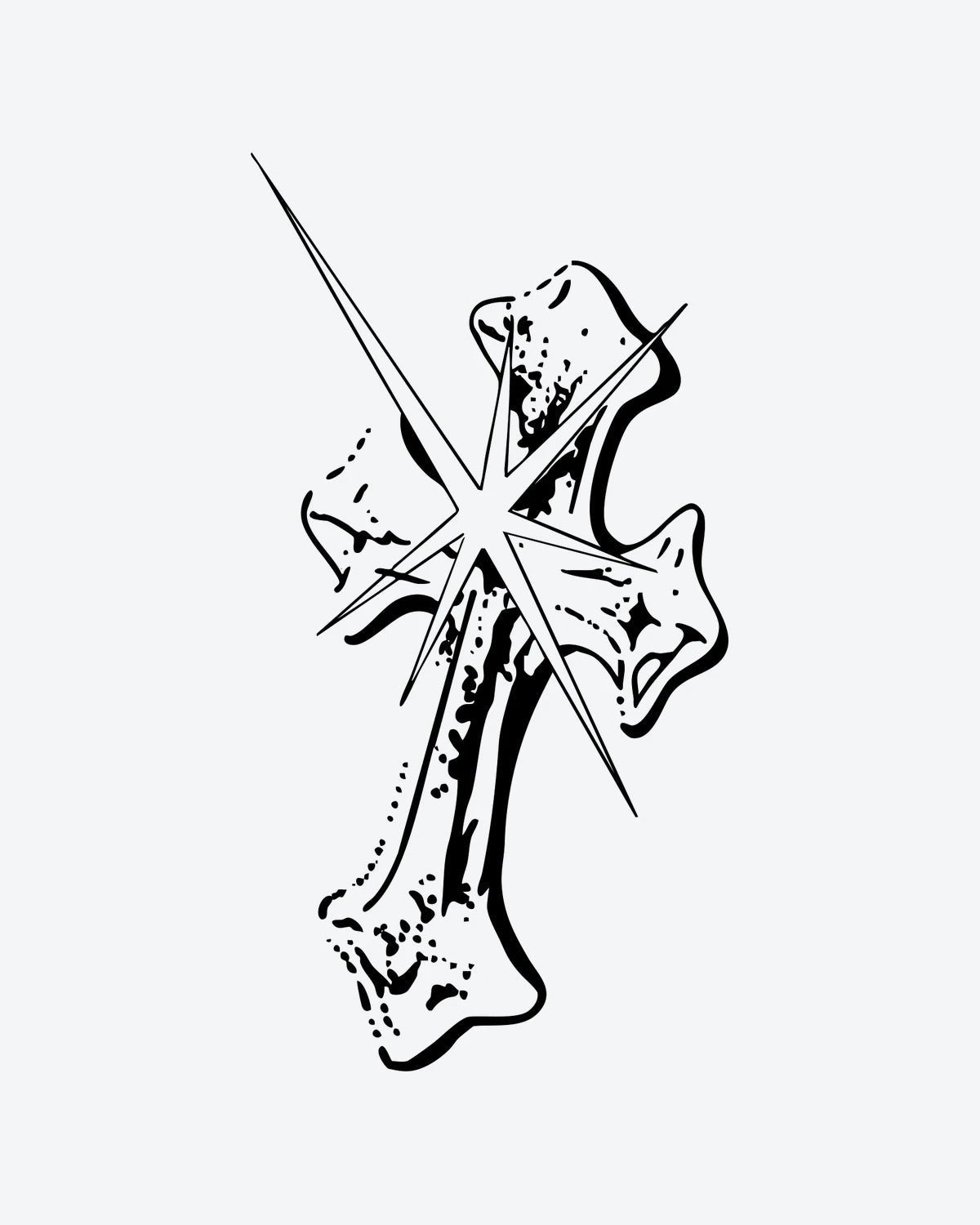 Star Cross semi-permanent tattoo design by INKY – Starburst, Cross illustration, 3 x 4 in (7x10 cm), available at inkytatt.com