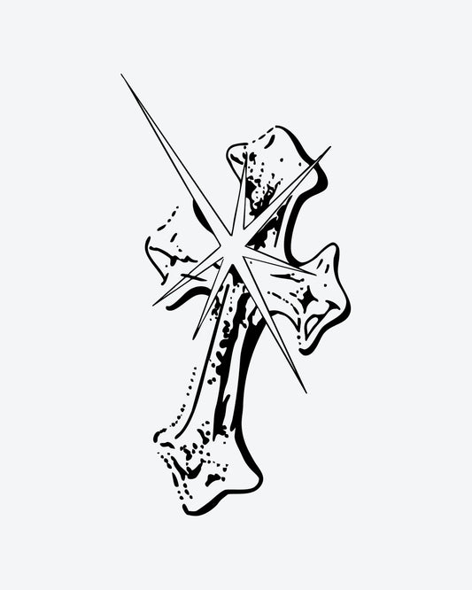 Star Cross semi-permanent tattoo design by INKY – Starburst, Cross illustration, 3 x 4 in (7x10 cm), available at inkytatt.com